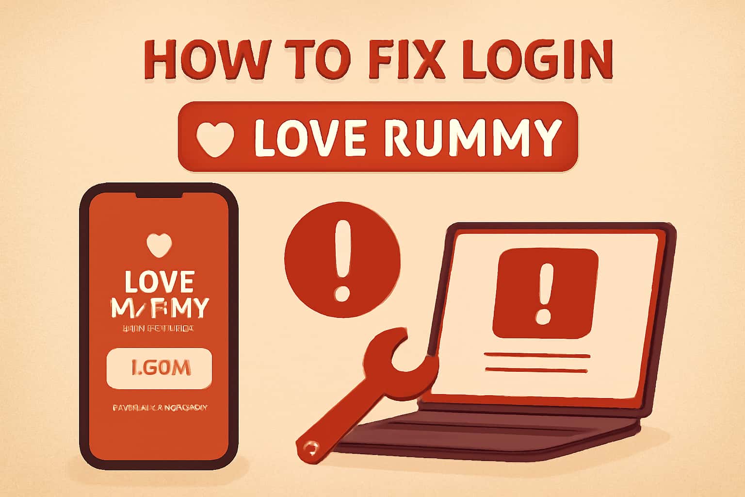 An informative visual about fixing login issues for the Love Rummy app.