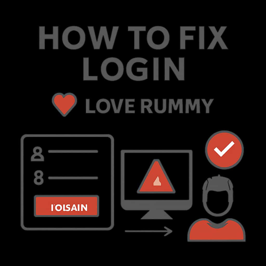 An educational illustration for troubleshooting Love Rummy login issues.