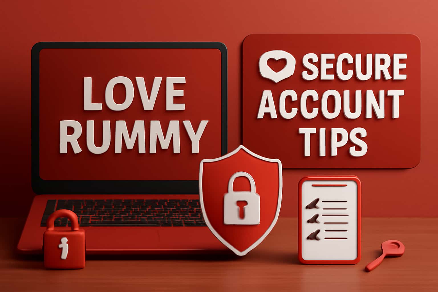 An informational scene depicting tips for securing a Love Rummy account with the text 'Secure Account Tips' in clear visibility.